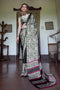 Poorna Black & White Tribal Print Modal Satin Ready to Wear Saree