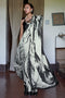 Poorna Black & White Abstract Artistic Print Modal Satin Ready to Wear Saree