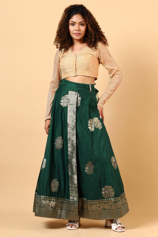 Hibana Emerald Green Banarasi Georgette Wrap Around Skirt
