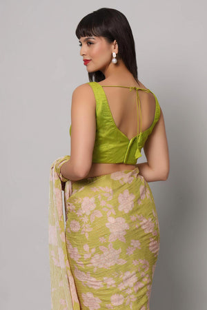 Linda Lime Green Georgette Floral Sequins One Minute Saree