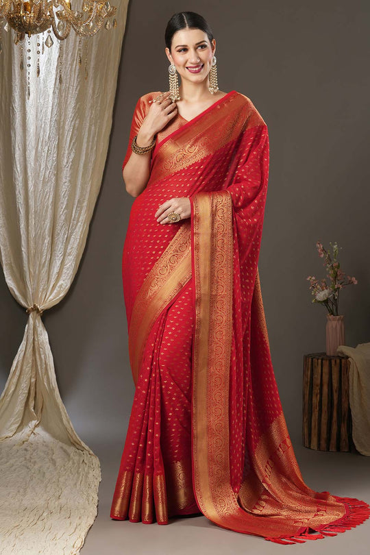 Alekha Red Georgette Printed One Minute Saree