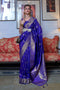 Afra Navy Blue Moss Weave Art Silk One Minute Saree
