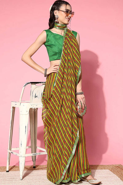 Quinn Green Chiffon Printed One Minute Saree