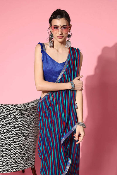 Quinn Blue Chiffon Printed One Minute Saree