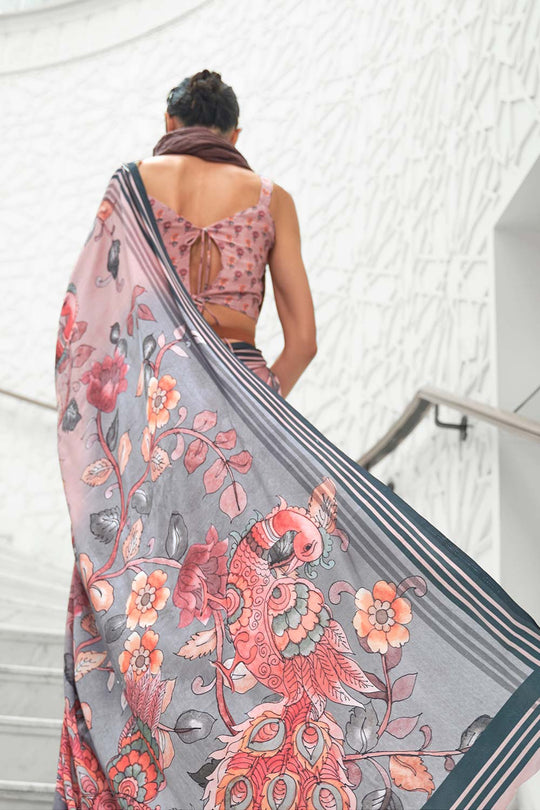 Kari Light Pink Digital Printed Silk One Minute Saree