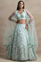 Liliana Blue Soft Net Thread & Sequins Embroidery Work Ready to Wear Lehenga Saree