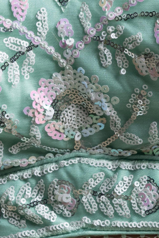 Liliana Blue Soft Net Thread &amp; Sequins Embroidery Work Ready to Wear Lehenga Saree