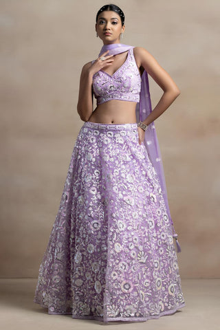 Liliana Lavender Net Thread & Sequins Embroidery Work Ready to Wear Lehenga Saree