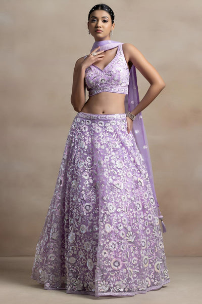Liliana Lavender Net Thread & Sequins Embroidery Work Ready to Wear Lehenga Saree