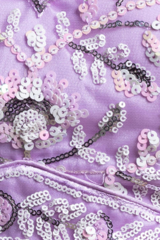 Liliana Lavender Net Thread &amp; Sequins Embroidery Work Ready to Wear Lehenga Saree