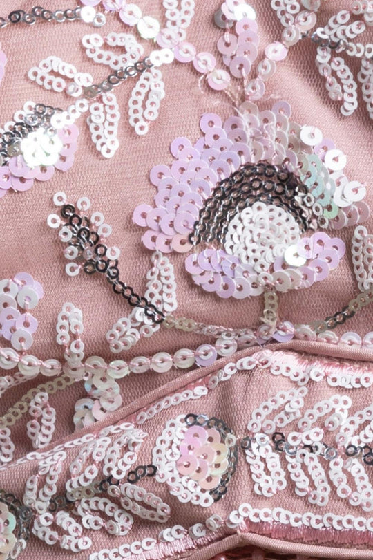 Liliana Baby Pink Net Thread &amp; Sequins Embroidery Work Ready to Wear Lehenga Saree