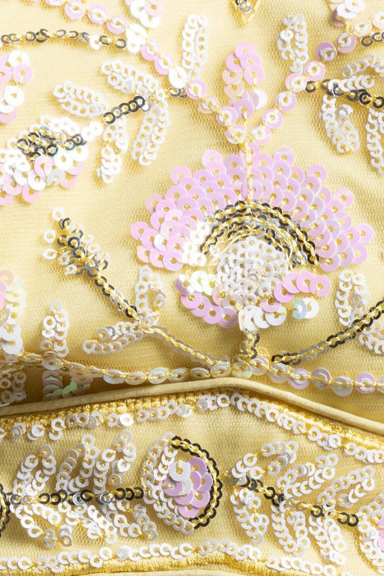 Liliana Pastel Yellow Net Thread &amp; Sequins Embroidery Work Ready to Wear Lehenga Saree