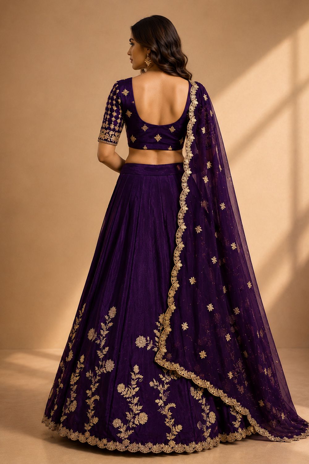 Ishaa Purple Silk Floral Zari Embroidered Ready to Wear Lehenga Saree