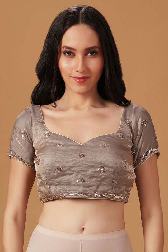 Cassie Taupe Paper Silk Sequin Embroidery Designer Ready to Wear Saree