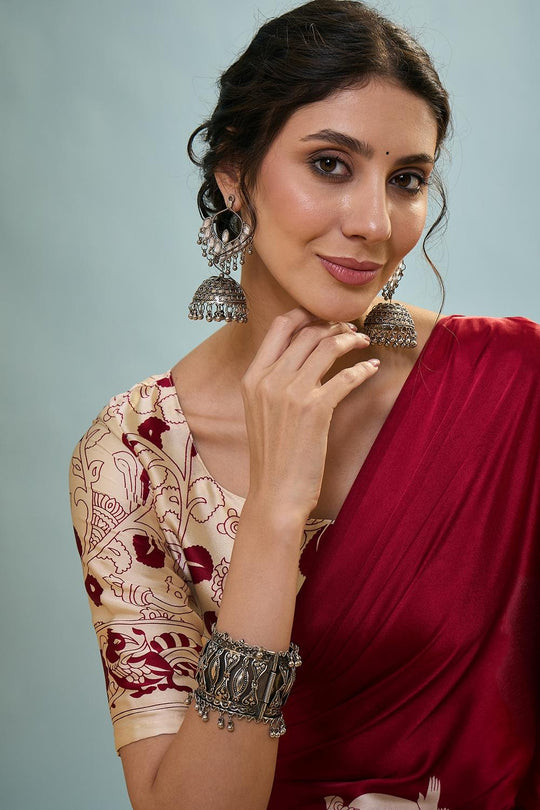 Esra Red Modal Floral Printed Ready to Wear One Minute Saree