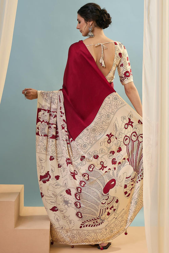 Esra Red Modal Floral Printed Ready to Wear One Minute Saree
