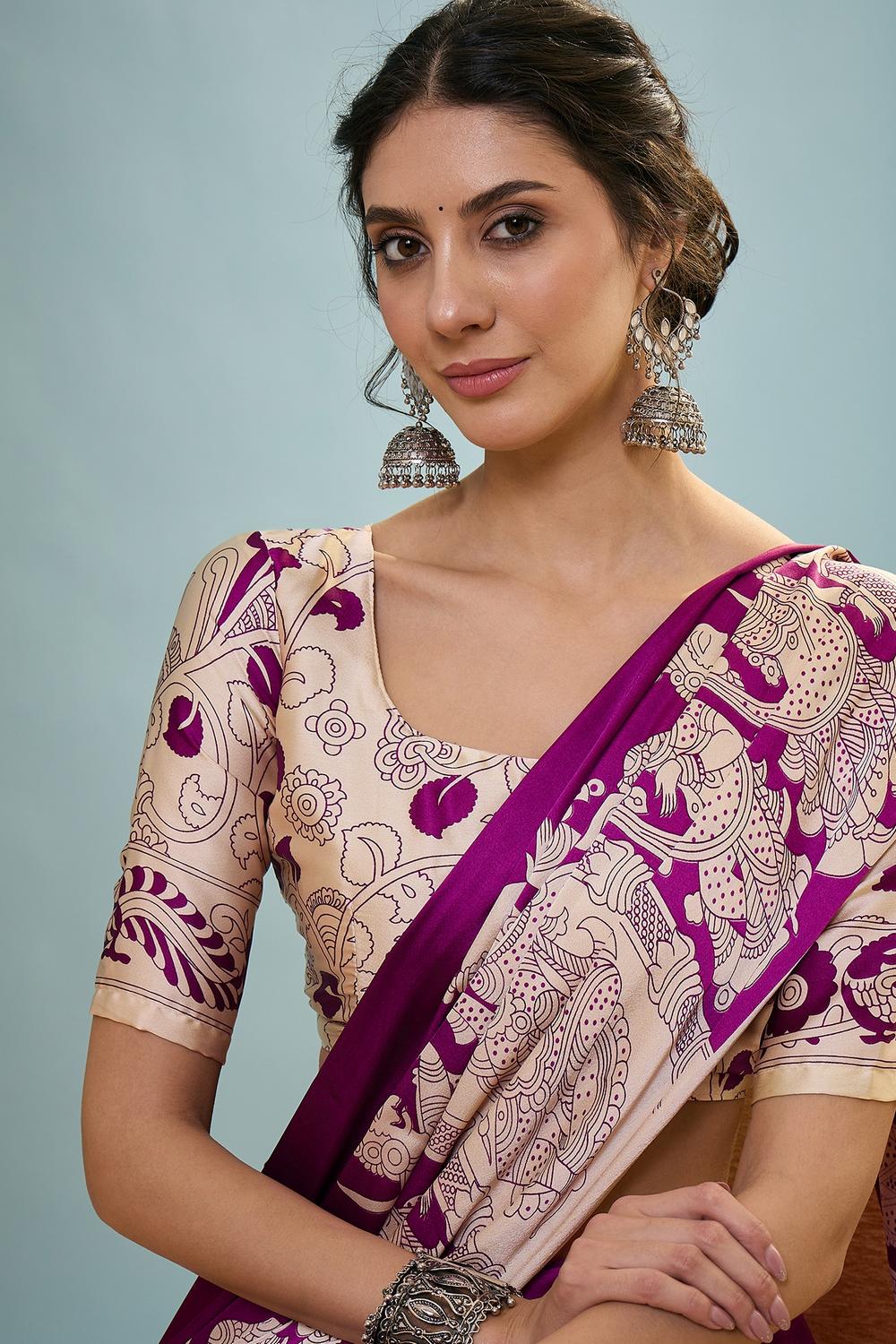 Esra Purple Modal Floral Printed Ready to Wear One Minute Saree