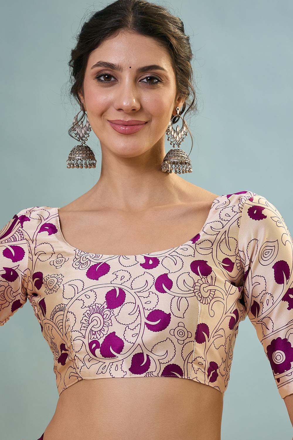 Esra Purple Modal Floral Printed Ready to Wear One Minute Saree