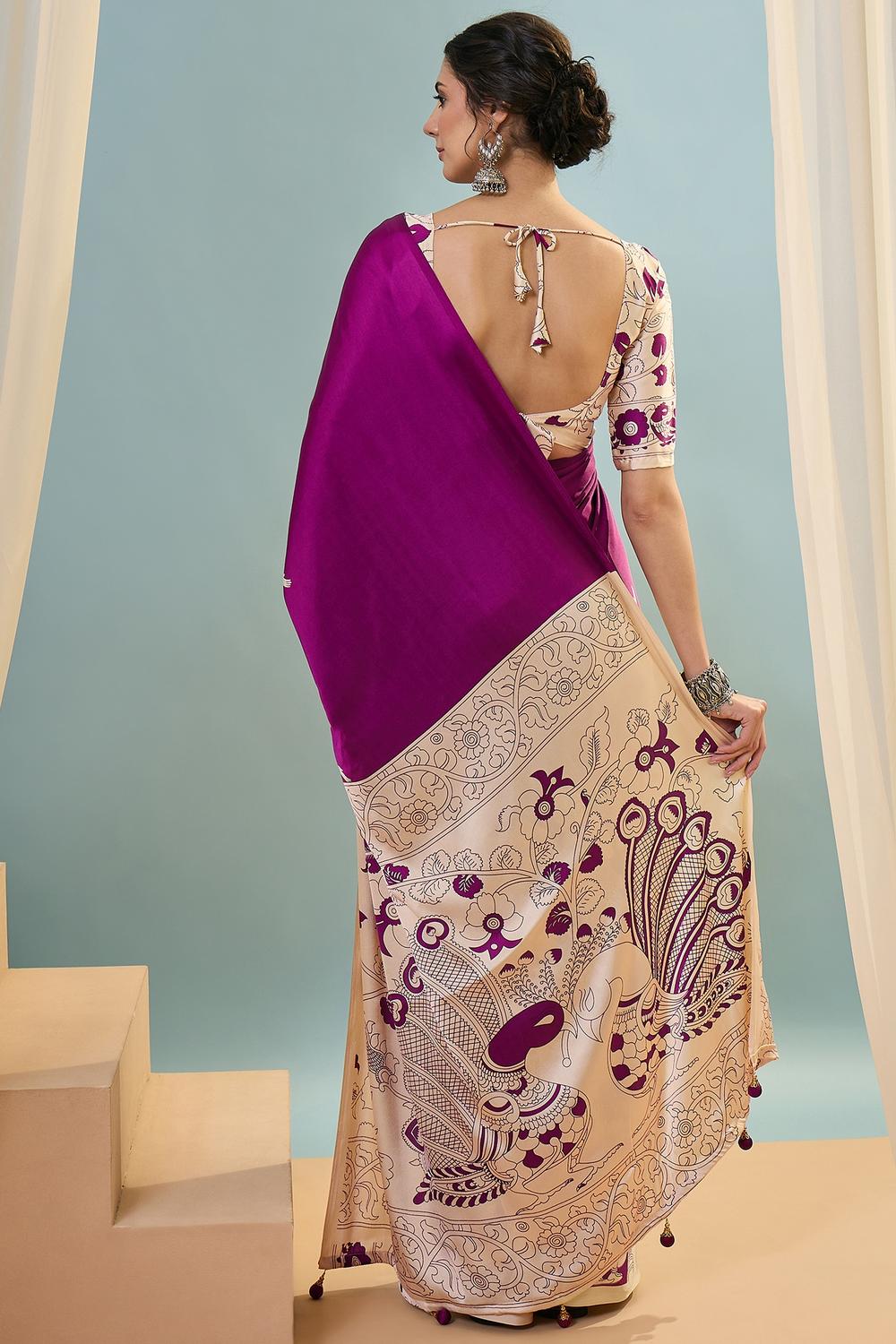 Esra Purple Modal Floral Printed Ready to Wear One Minute Saree