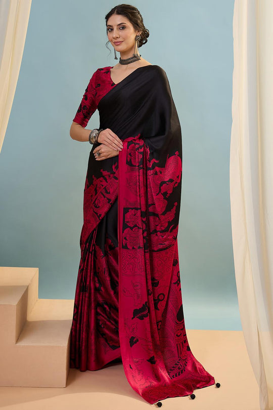 Esra Black Modal Floral Printed Ready to Wear One Minute Saree