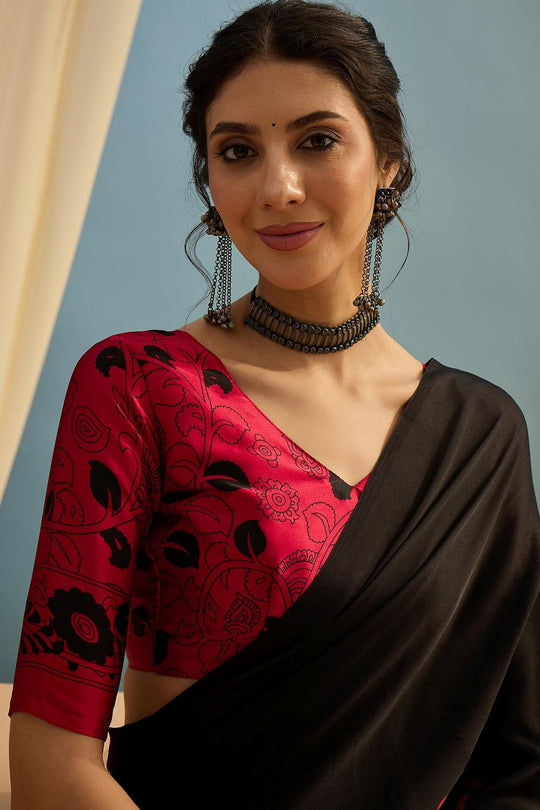 Esra Black Modal Floral Printed Ready to Wear One Minute Saree