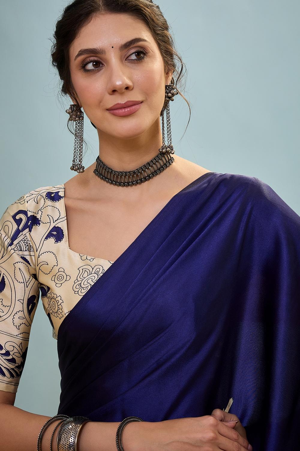 Esra Blue Modal Floral Printed Ready to Wear One Minute Saree