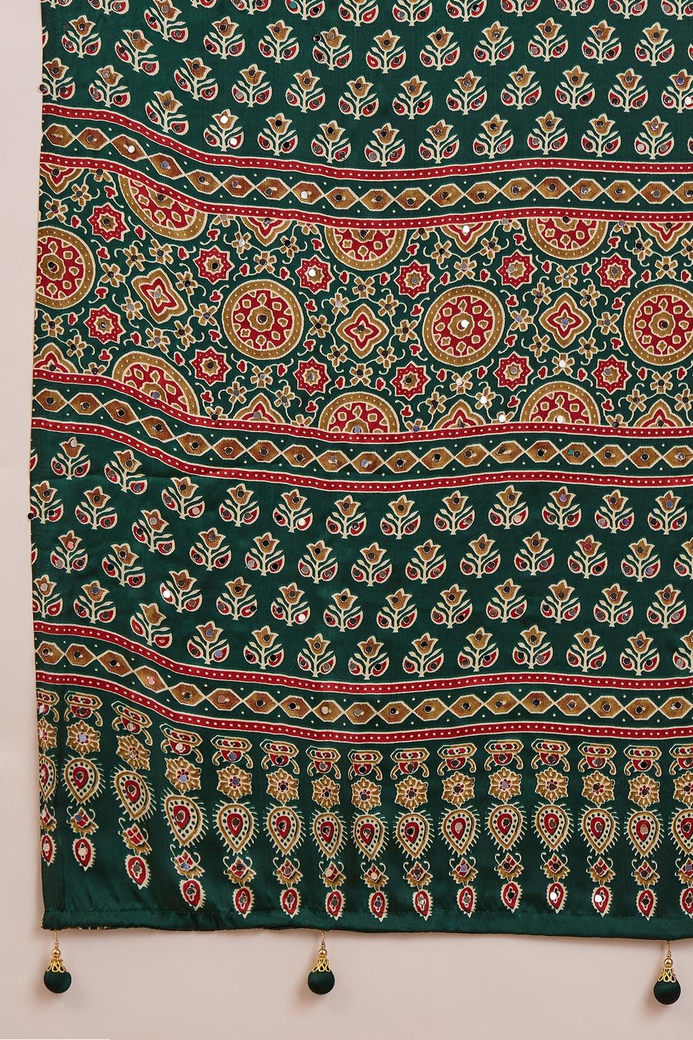 Amina Green Modal Mirror Sequin with Ajrakh Printed Ready to Wear One Minute Saree