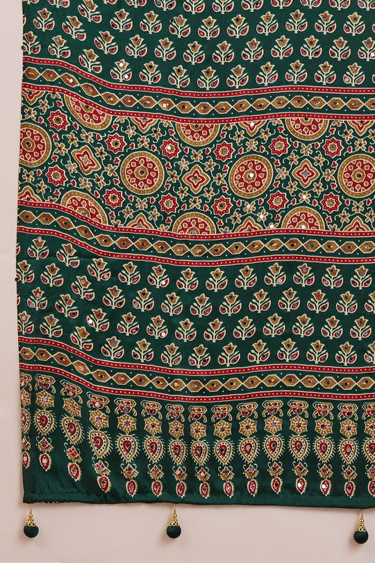 Amina Green Modal Mirror Sequin with Ajrakh Printed Ready to Wear One Minute Saree