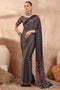 Amina Black Modal Ajrakh Printed Mirror Work Sequin Ready to Wear Saree