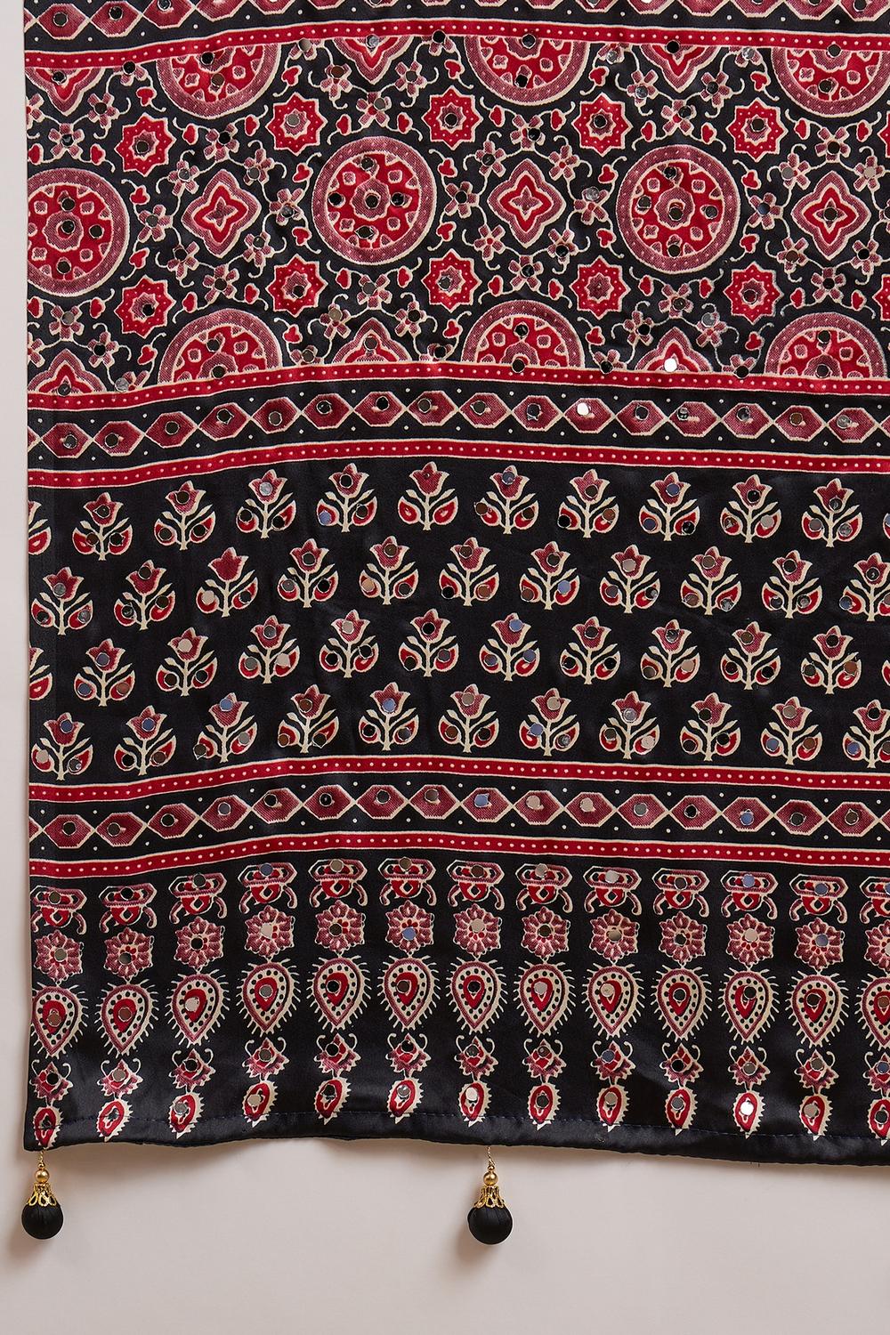 Amina Black Modal Ajrakh Printed Mirror Work Sequin Ready to Wear Saree