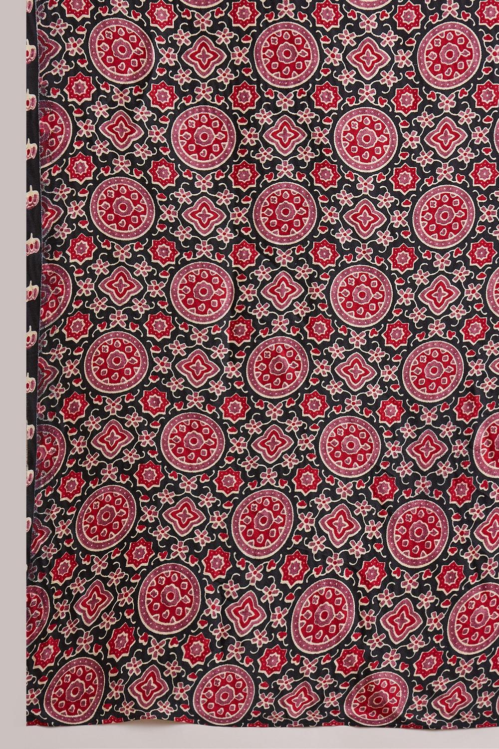 Amina Black Modal Ajrakh Printed Mirror Work Sequin Ready to Wear Saree
