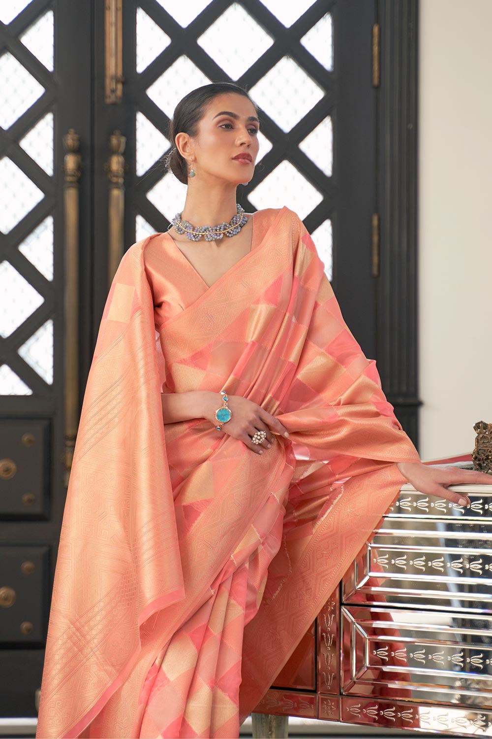 Laila Orange Organza Lace One Minute Saree