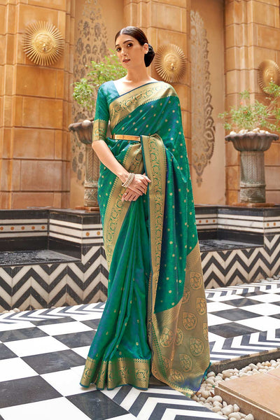 Adina Green Silk Embroidered Lace One Minute Saree