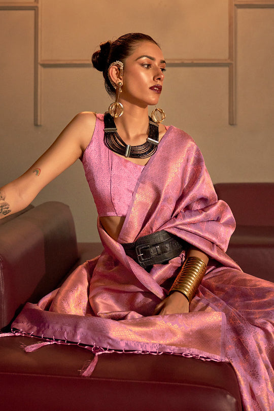 Dalia Pink Silk Woven Ready to Wear One Minute Saree
