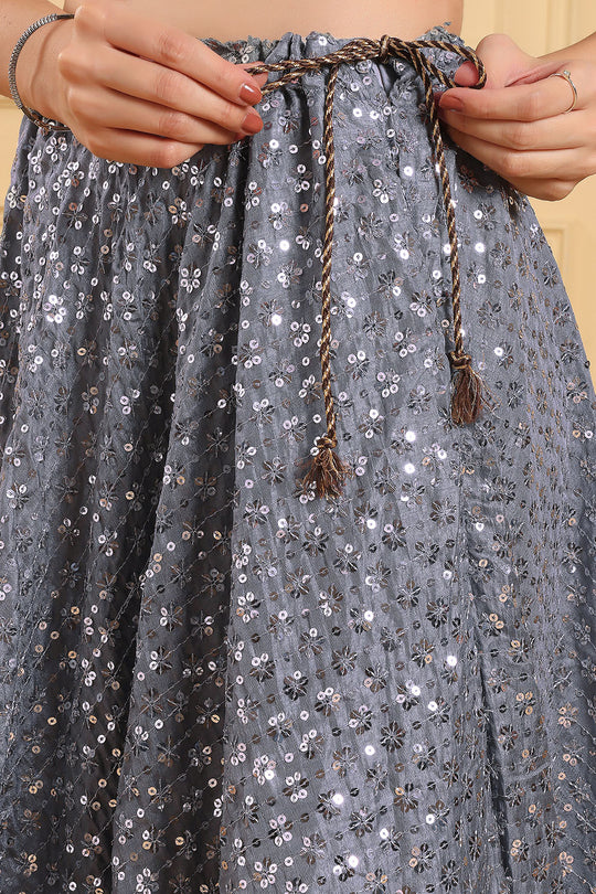 Tiana Grey Sequin Work Kasturi Crepe Silk Lehenga Saree