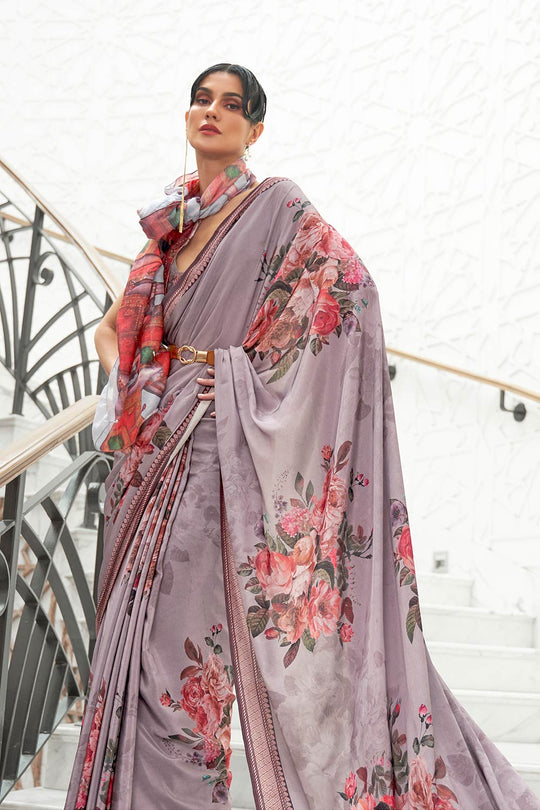 Kari Grey Digital Printed Silk One Minute Saree