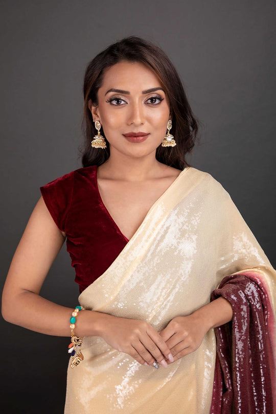 Maya Burgundy Velvet Waist Tie Custom Design Blouse