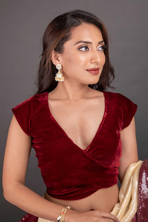 Maya Burgundy Velvet Waist Tie Custom Design Blouse