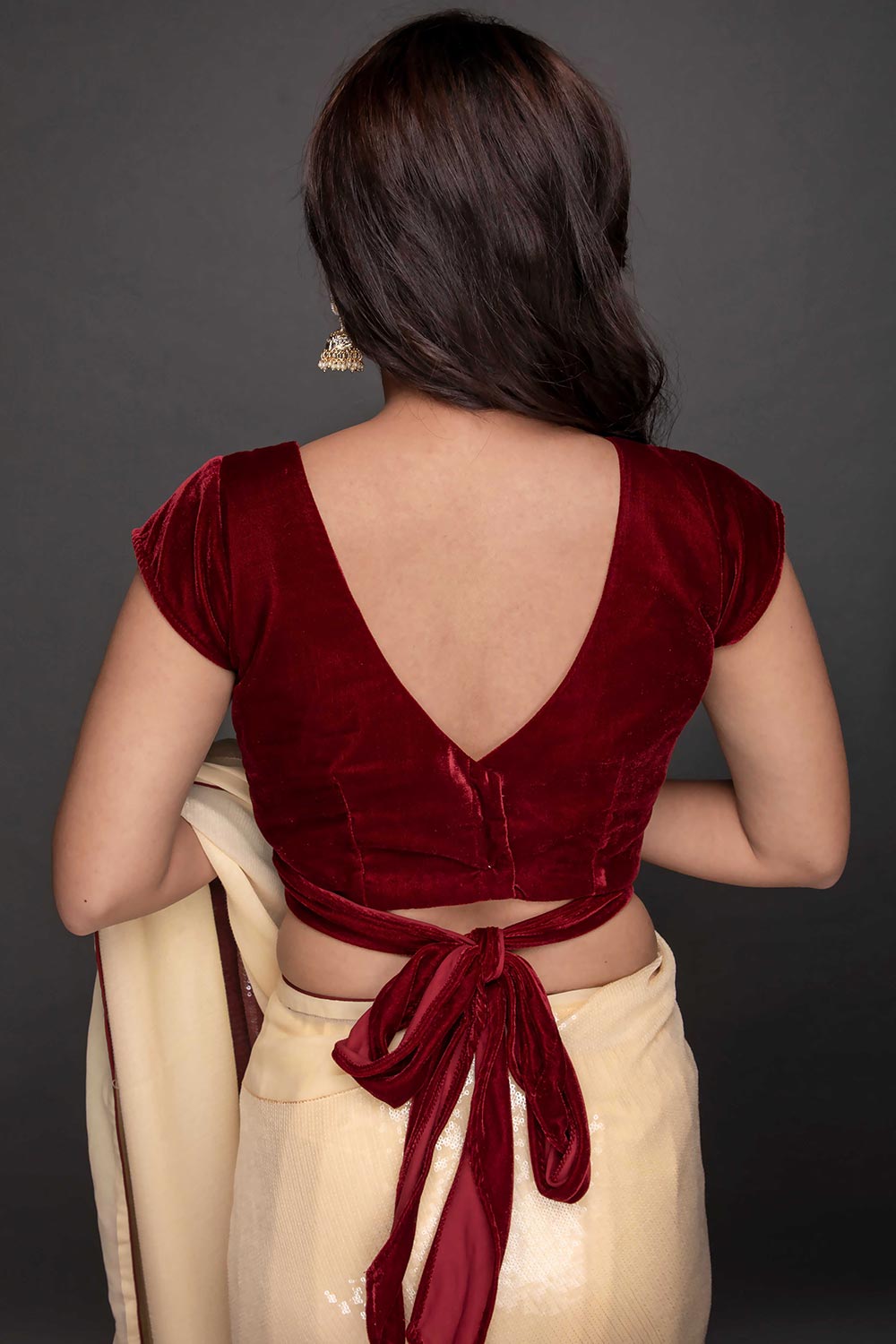 Maya Burgundy Velvet Waist Tie Custom Design Blouse