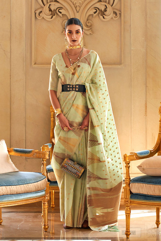 Kiyara Green Tissue Woven Ready to Wear One Minute Saree