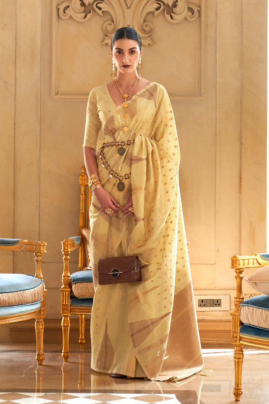 Lena Yellow Tissue Woven Ready to Wear One Minute Saree
