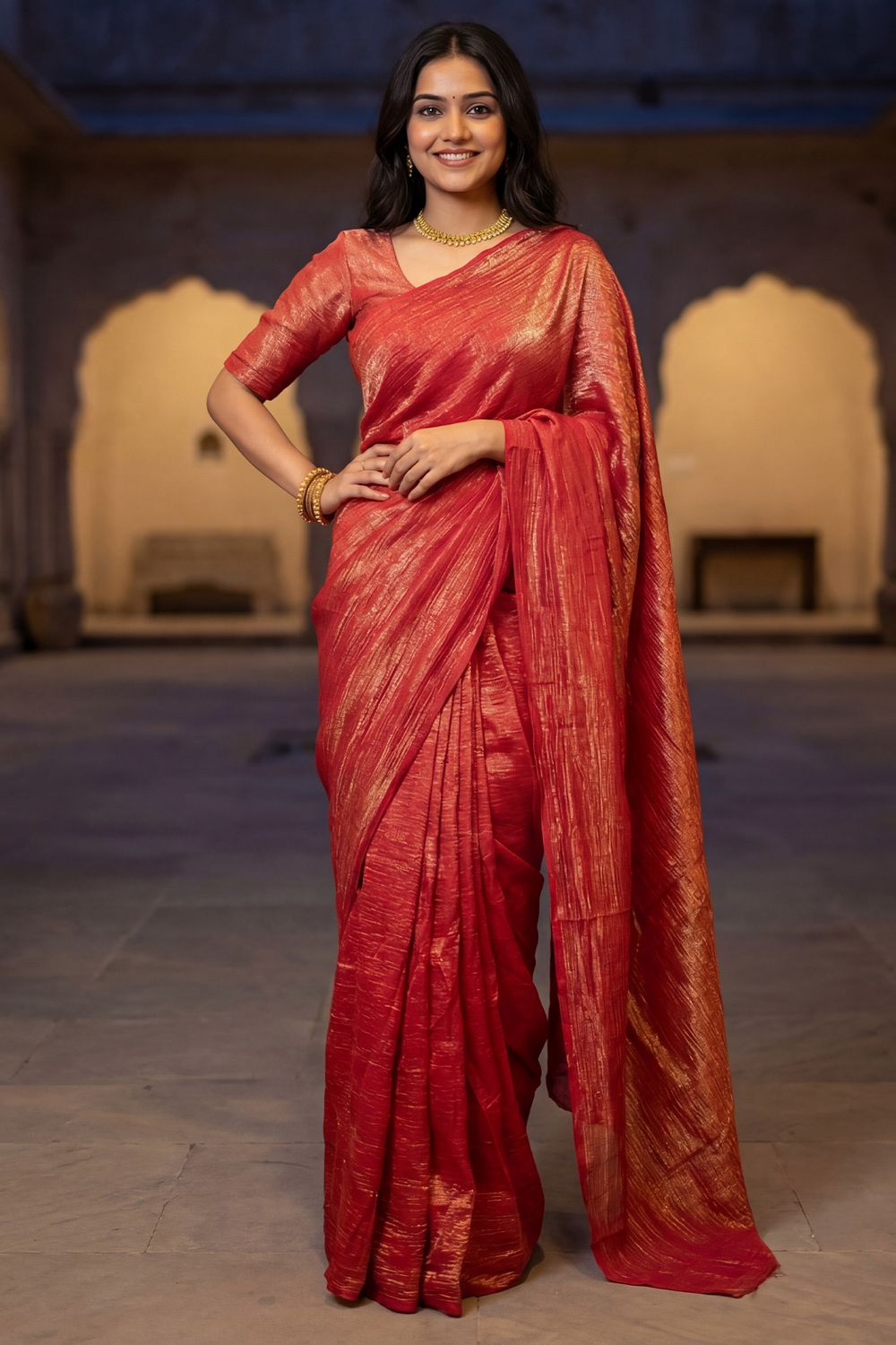 Marisa Burnt Orange Tissue Designer Ready to Wear Saree