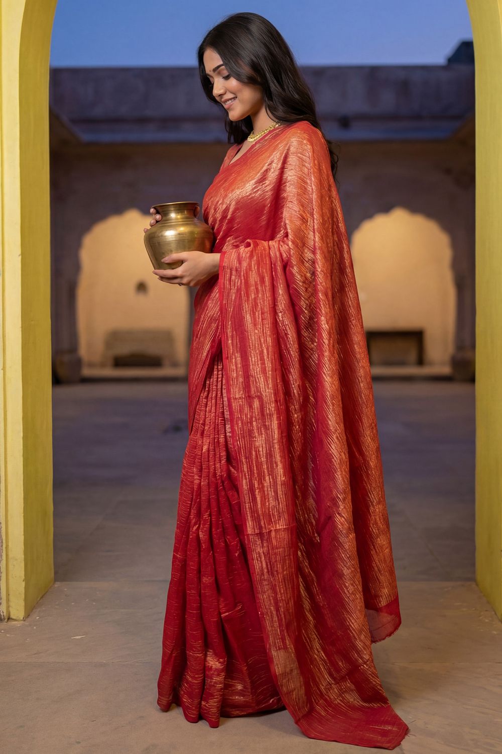 Marisa Burnt Orange Tissue Designer Ready to Wear Saree