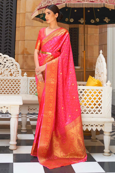 Adina Pink Silk Embroidered Lace One Minute Saree