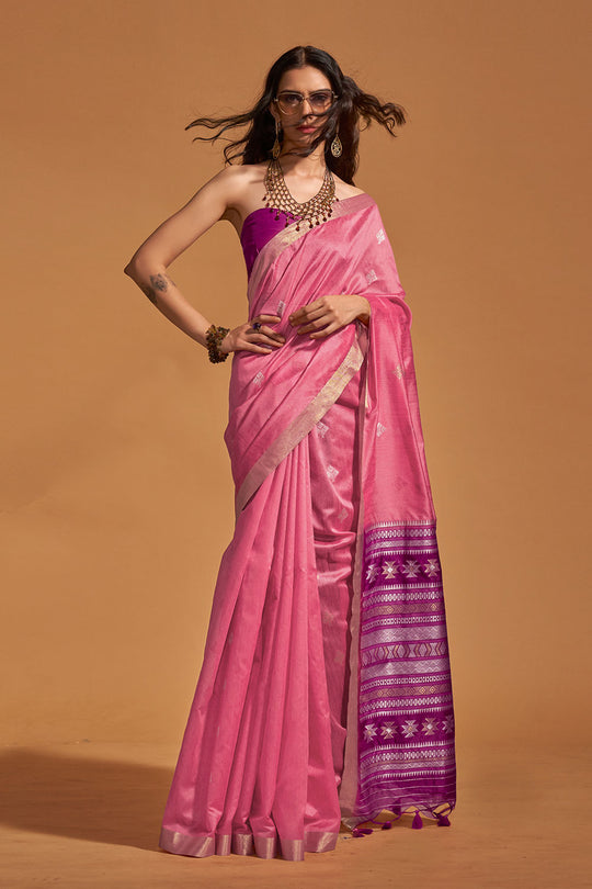 Sia Lavender Kanoi Silk Woven Floral One Minute Saree
