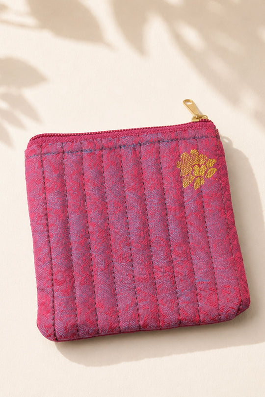 Ana Purple Banarasi Silk Small Zipper Pouch