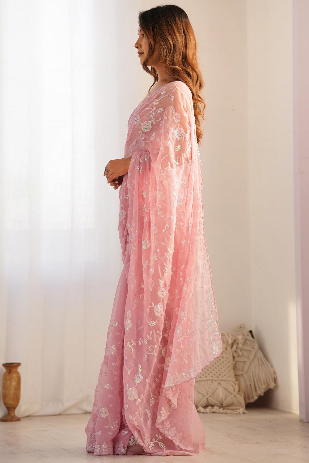 Tania Mauve Georgette Embellished Ready to Wear One Minute Saree