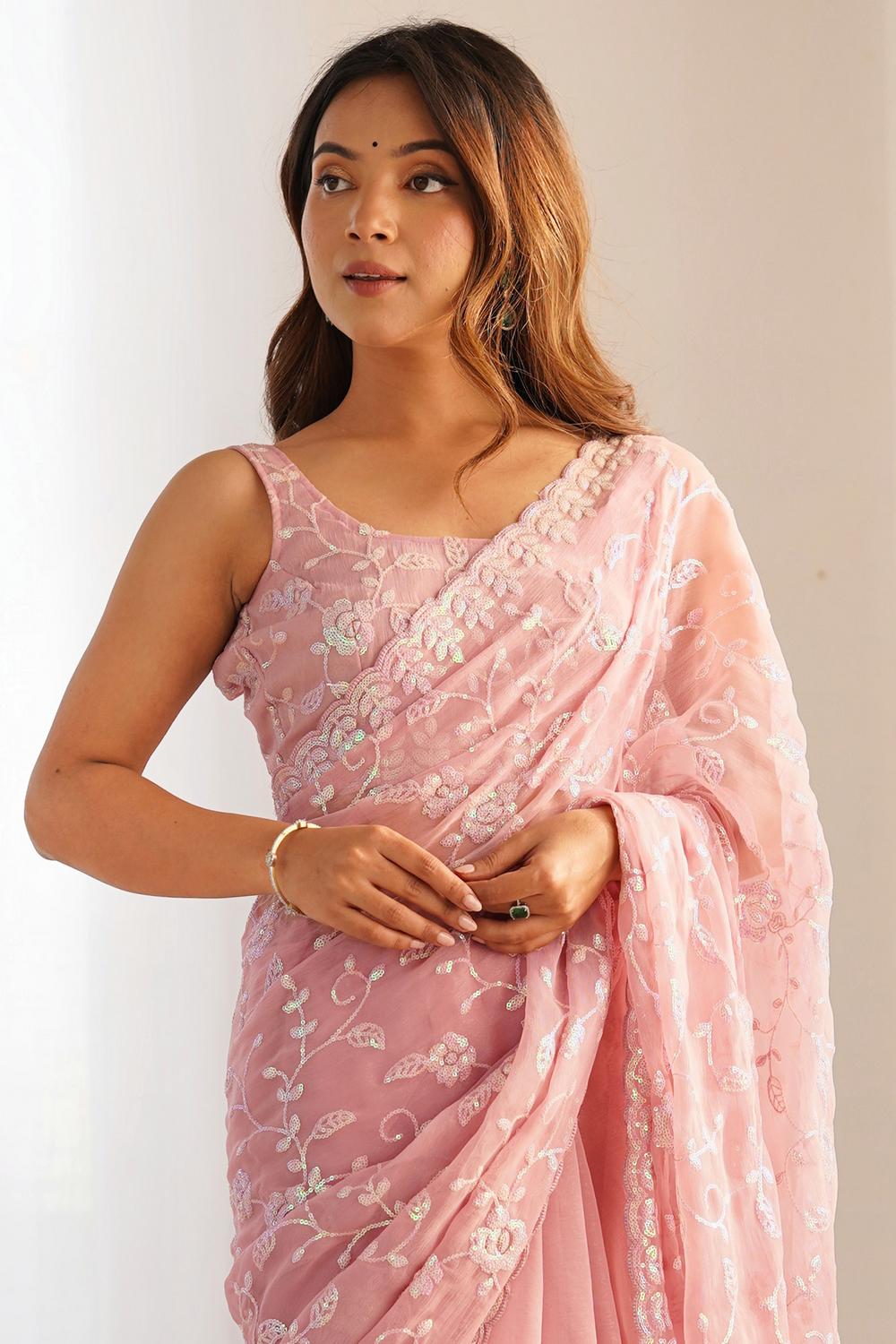 Tania Mauve Georgette Embellished Ready to Wear One Minute Saree