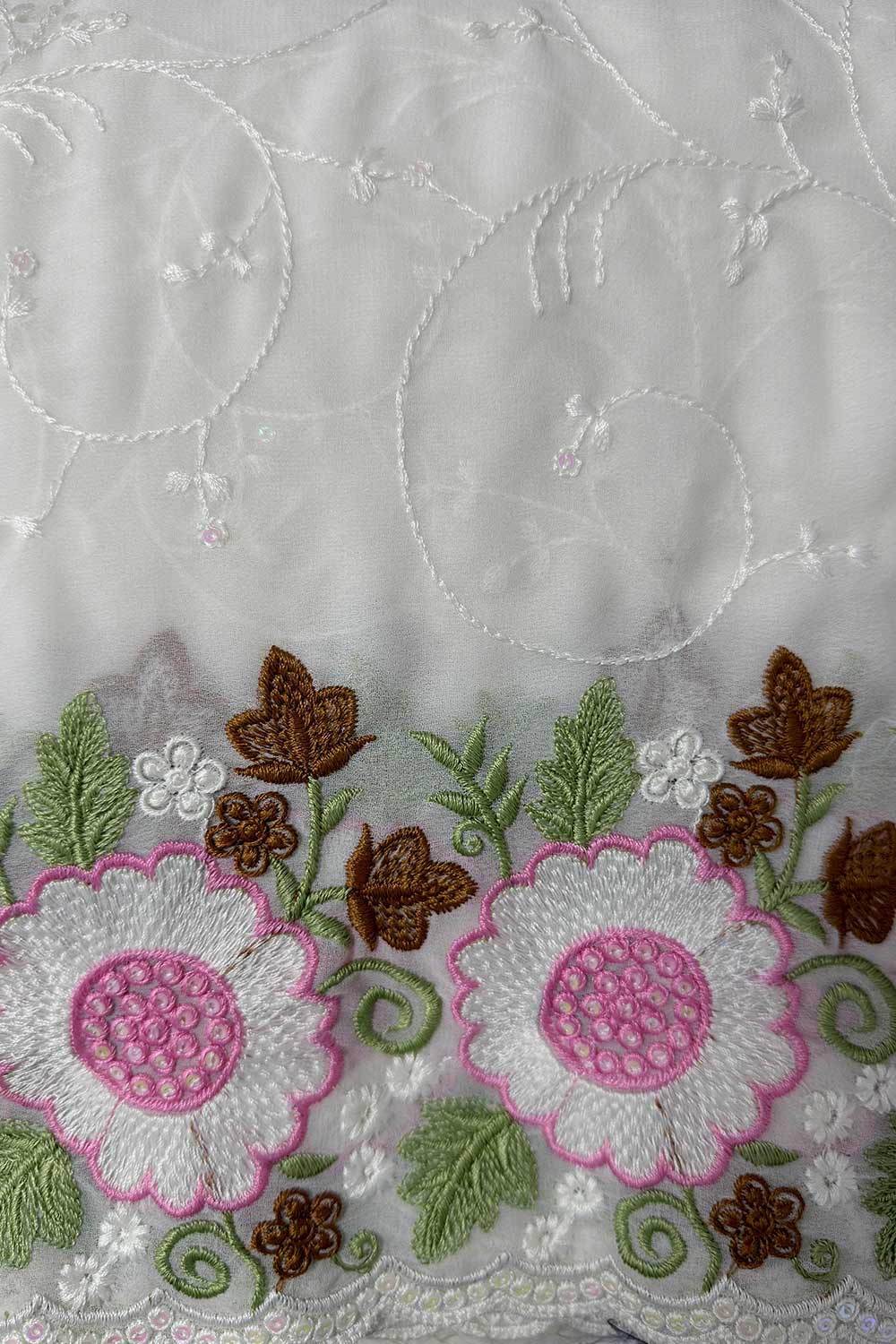 Zola White Georgette Floral Embroidered Ready to Wear Saree