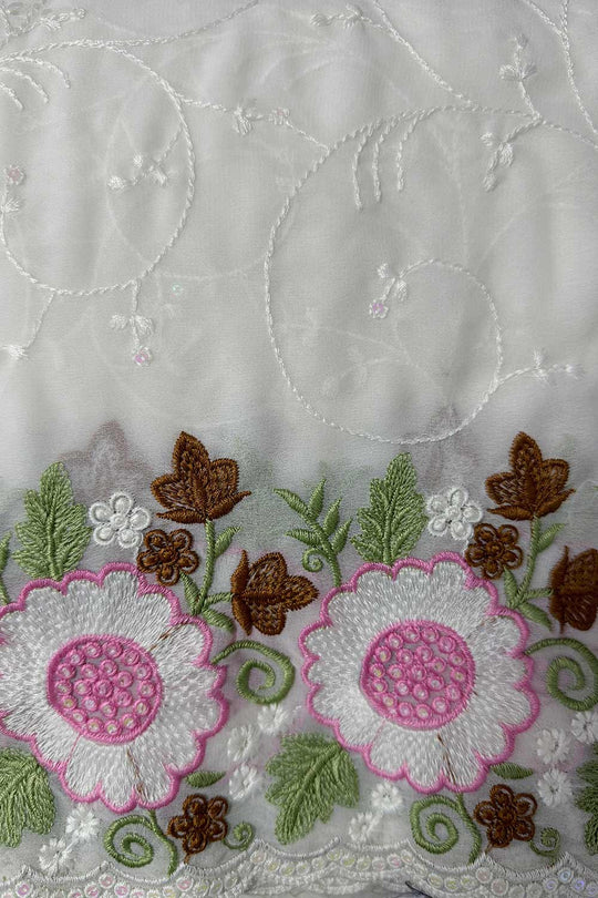 Zola White Georgette Floral Embroidered Ready to Wear Saree